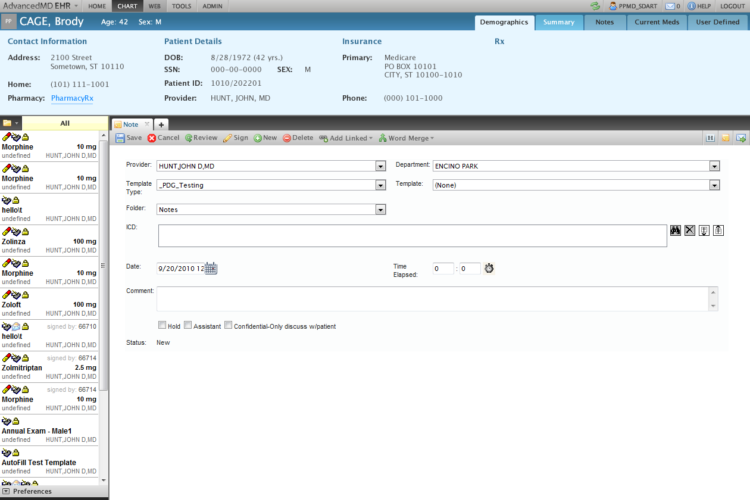 AdvancedMD EHR mock UI design